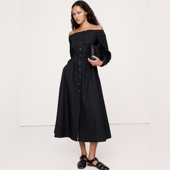 Banana Republic Dresses & Skirts - NWT Banana Republic Cotton Pop Off Shoulder Black Shirt Dress Sz S (#771887)